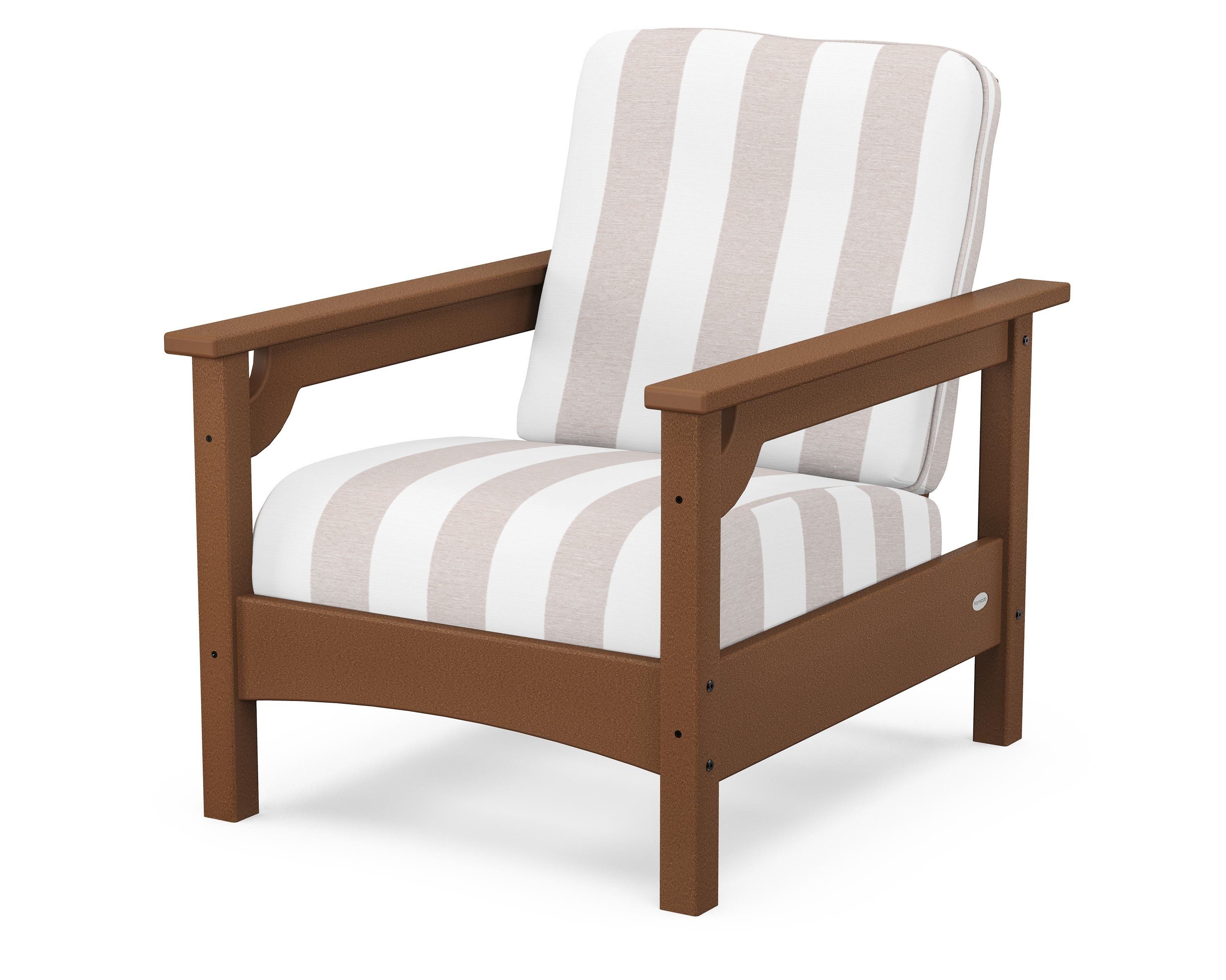 POLYWOOD® Club Chair in Teak / Cabana Stripe Dune Burlap