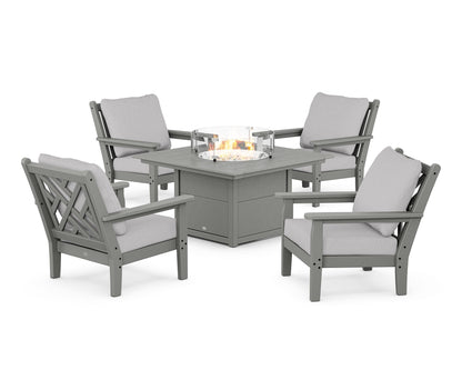 POLYWOOD® Chippendale 5-Piece Deep Seating Set with Fire Pit Table in Slate Grey / Granite