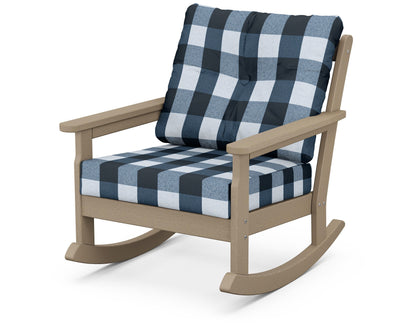 POLYWOOD® Vineyard Deep Seating Rocking Chair in Vintage Sahara / Buffalo Plaid Marine Indigo