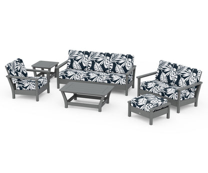 POLYWOOD® Harbour 6-Piece Outdoor Living Set in Slate Grey / Leaf Marine Indigo