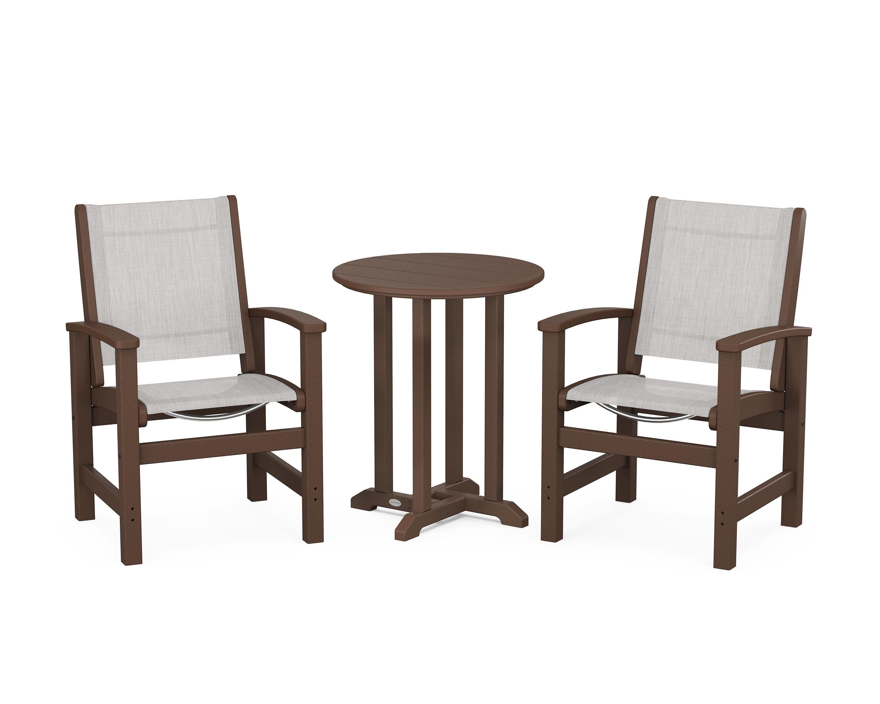 POLYWOOD® Coastal 3-Piece Round Bistro Dining Set in Mahogany / Parchment Sling
