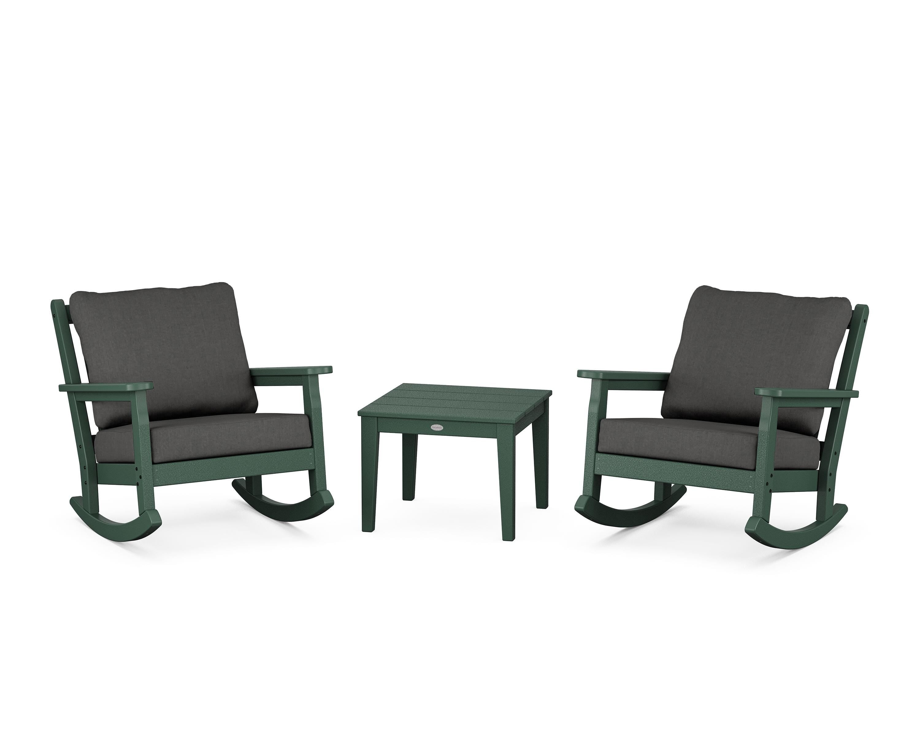 POLYWOOD® Chippendale 3-Piece Deep Seating Rocker Set in Green / Spectrum Carbon