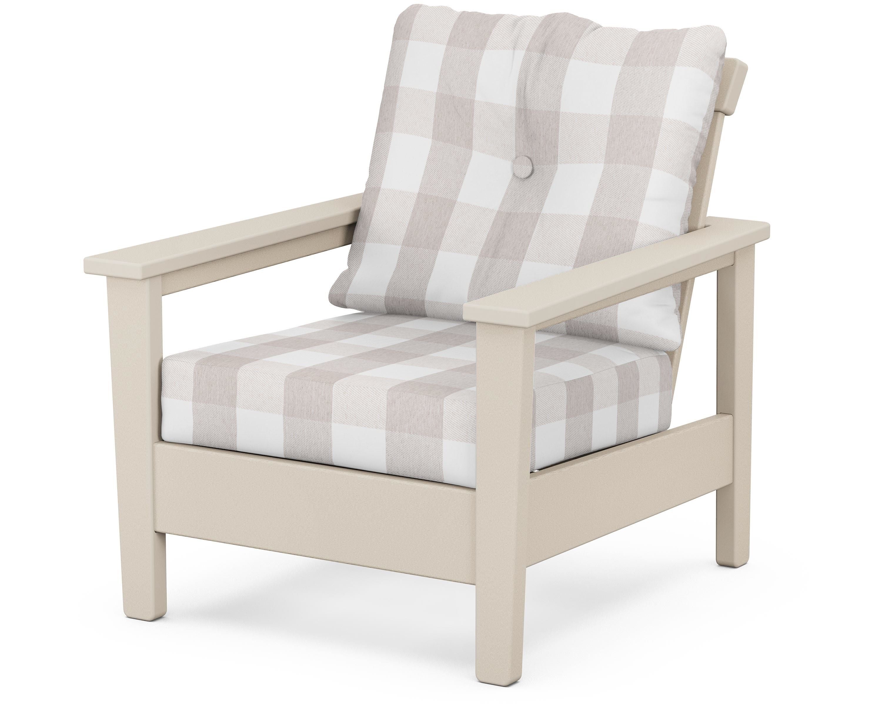 POLYWOOD® Prescott Deep Seating Chair in Sand / Buffalo Plaid Dune Burlap