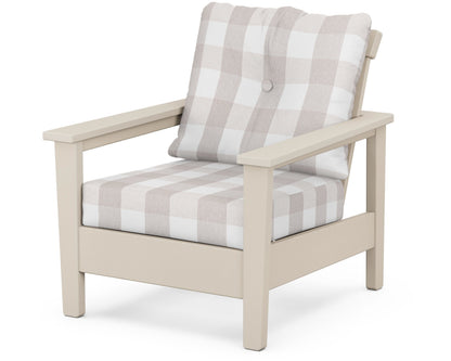 POLYWOOD® Prescott Deep Seating Chair in Sand / Buffalo Plaid Dune Burlap