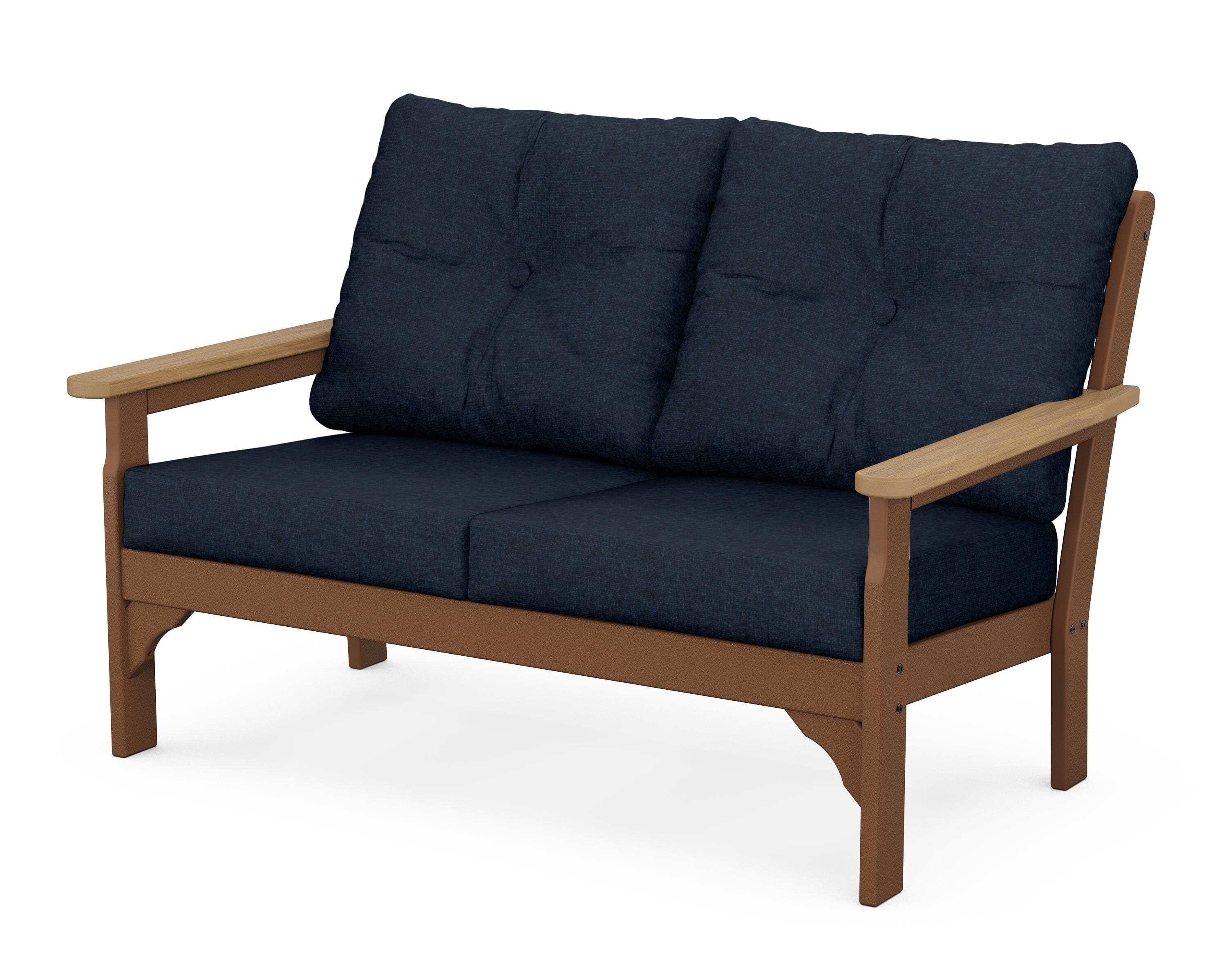 POLYWOOD® Vineyard Deep Seating Loveseat in Teak / Natural / Marine Indigo