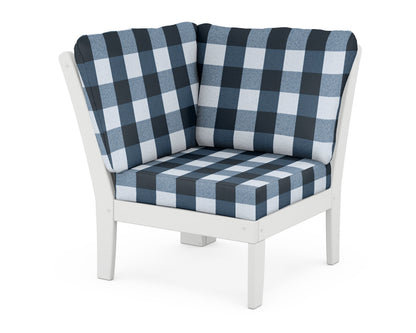 POLYWOOD® Braxton Modular Corner Chair in White / Buffalo Plaid Marine Indigo