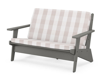 POLYWOOD® Riviera Modern Lounge Loveseat in Slate Grey / Buffalo Plaid Dune Burlap