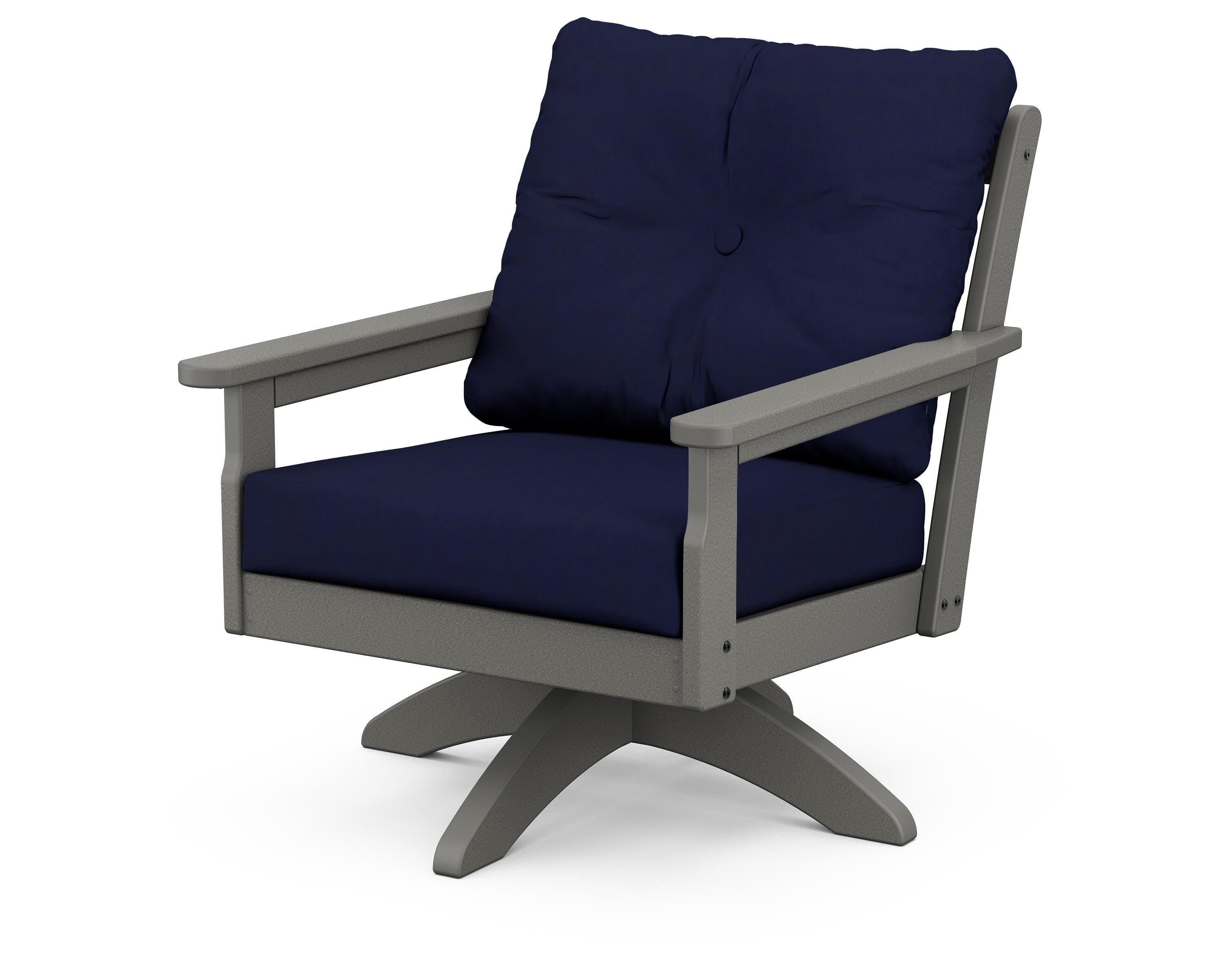 POLYWOOD® Vineyard Deep Seating Swivel Chair in Slate Grey / Navy