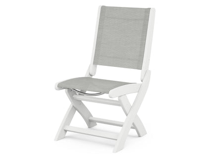 POLYWOOD® Coastal Folding Side Chair in White / Metallic Sling