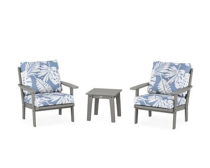 POLYWOOD® Oxford 3-Piece Deep Seating Set in Slate Grey / Leaf Sky Blue