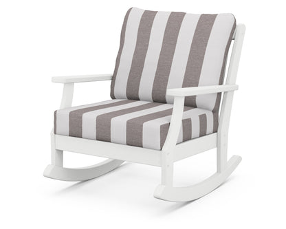 POLYWOOD® Braxton Deep Seating Rocking Chair in White / Cabana Stripe Grey Mist