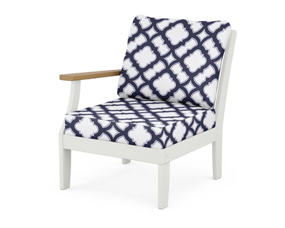POLYWOOD® Braxton Modular Left Arm Chair in White / Natural / Trellis Navy