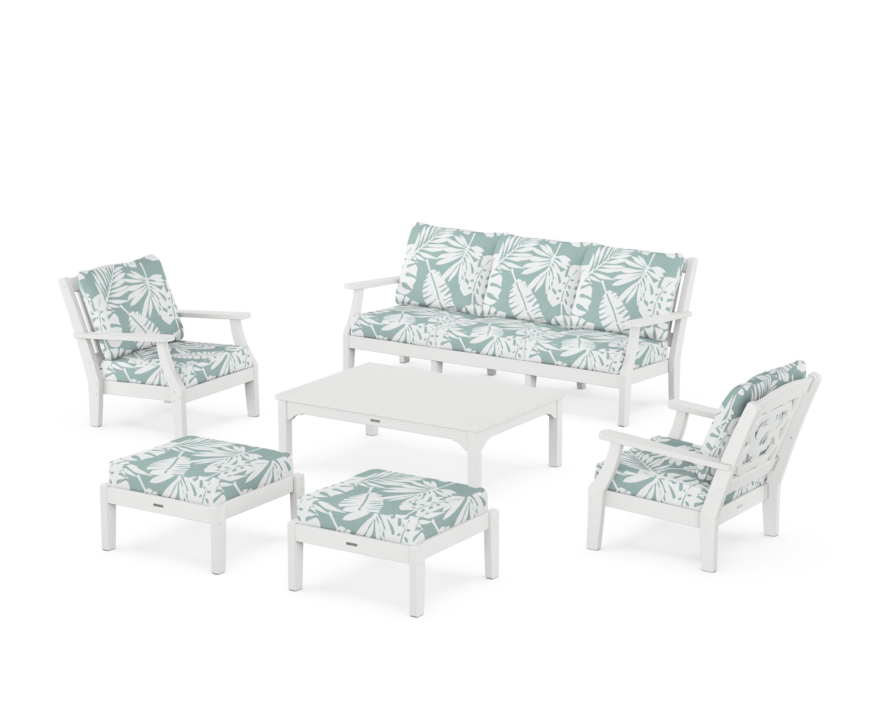 Martha Stewart by POLYWOOD® Chinoiserie 6-Piece Lounge Sofa Set in White / Leaf Glacier Spa