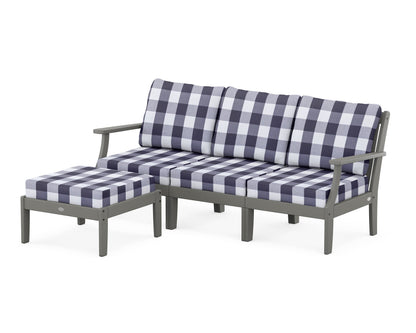POLYWOOD® Braxton Modular 4-Piece Deep Seating Set with Ottoman in Slate Grey / Buffalo Plaid Navy