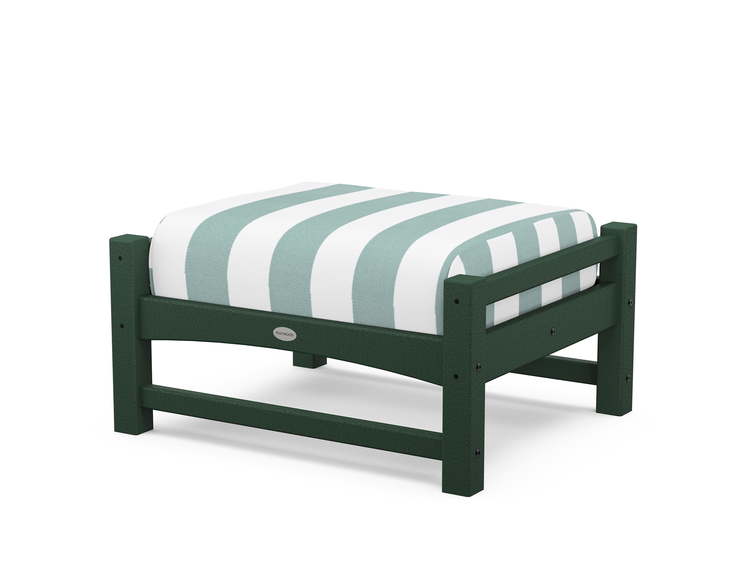 POLYWOOD® Club Ottoman in Green / Cabana Stripe Glacier Spa