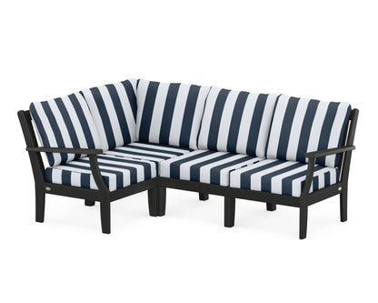 POLYWOOD® Braxton Modular 4-Piece Deep Seating Set in Black / Cabana Stripe Marine Indigo