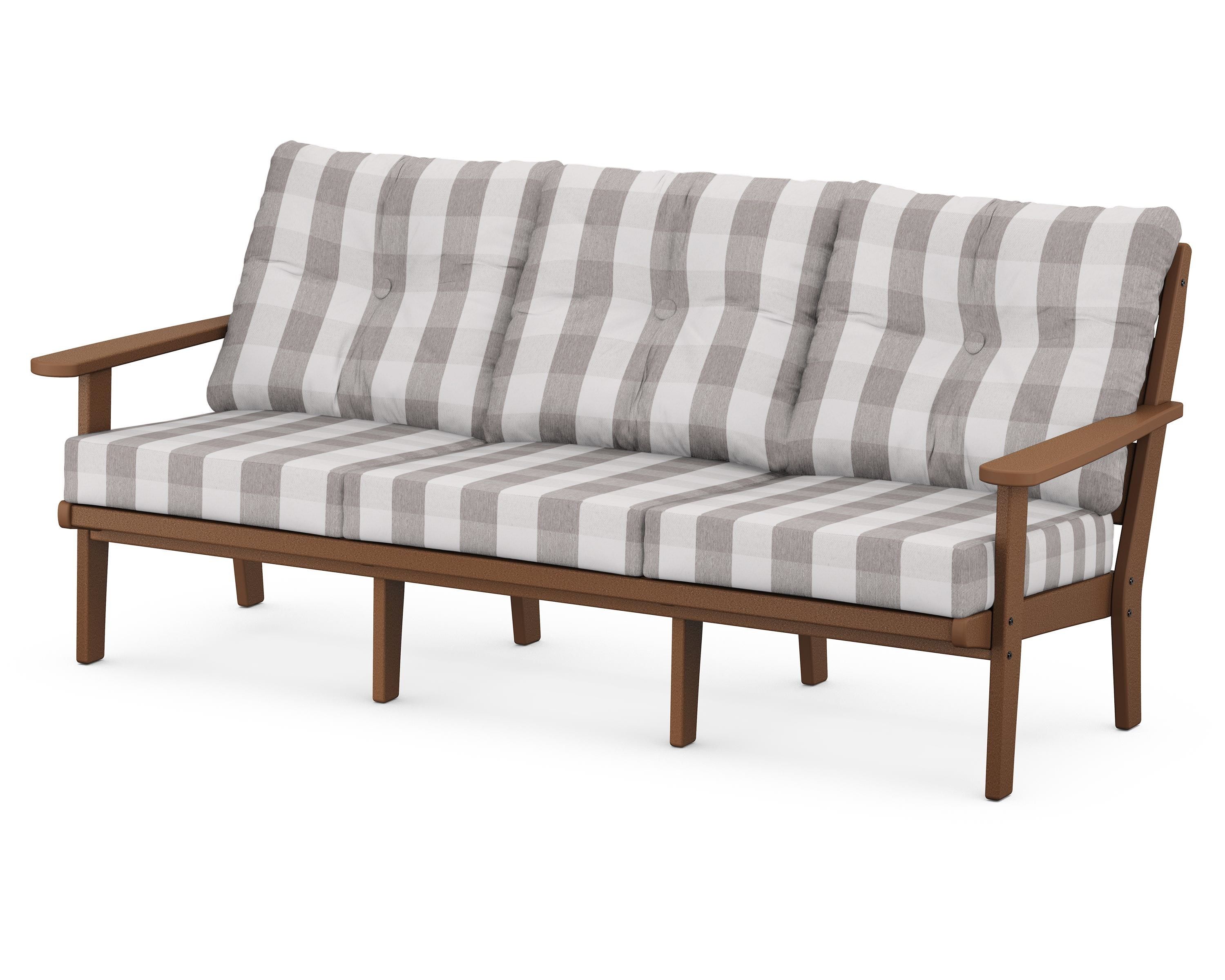 POLYWOOD® Lakeside Deep Seating Sofa in Teak / Buffalo Plaid Grey Mist