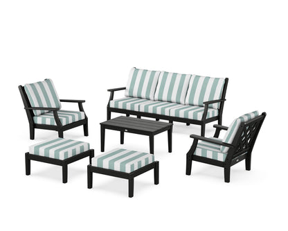 Country Living Wovendale 6-Piece Lounge Sofa Set in Black / Cabana Stripe Glacier Spa
