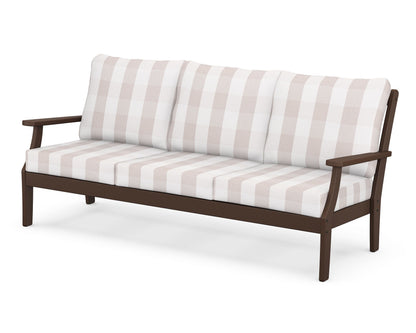 POLYWOOD® Braxton Deep Seating Sofa in Mahogany / Buffalo Plaid Dune Burlap