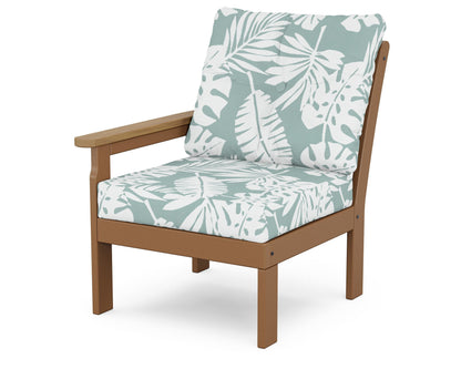 POLYWOOD® Vineyard Modular Left Arm Chair in Teak / Natural / Leaf Glacier Spa