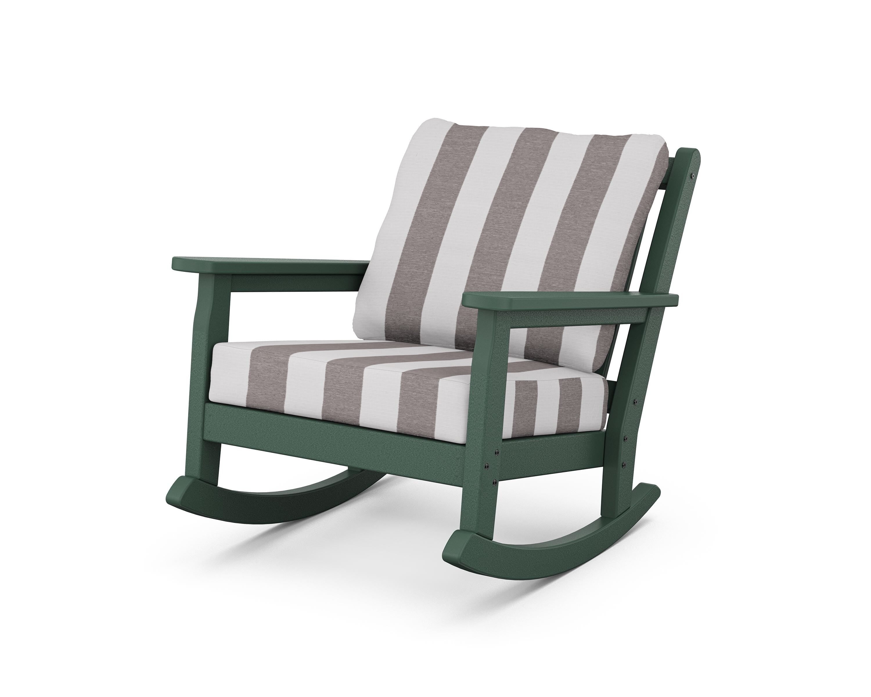 POLYWOOD® Chippendale Deep Seating Rocking Chair in Green / Cabana Stripe Grey Mist