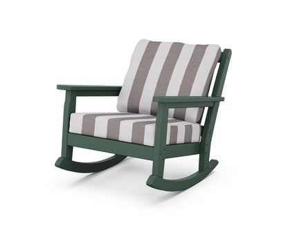 POLYWOOD® Chippendale Deep Seating Rocking Chair in Green / Cabana Stripe Grey Mist