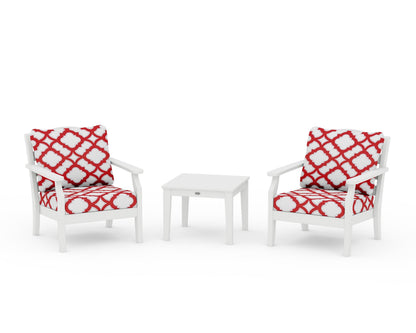 Draper James™ by  POLYWOOD® Savannah 3-Piece Deep Seating Set in White / Trellis Crimson