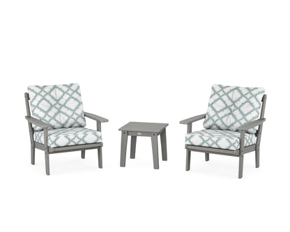POLYWOOD® Prairie 3-Piece Deep Seating Set in Slate Grey / Trellis Glacier Spa