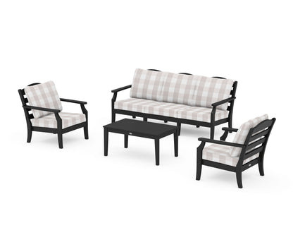 Draper James™ by  POLYWOOD® Savannah 4-Piece Deep Seating Set with Sofa in Black / Buffalo Plaid Dune Burlap