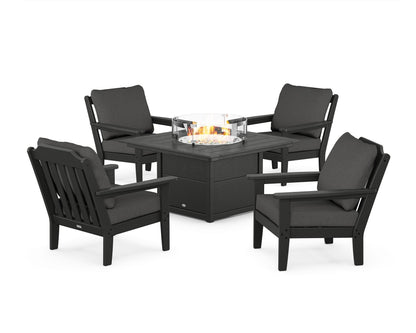 Country Living Cottage 5-Piece Deep Seating Set with Fire Pit Table in Black / Spectrum Carbon
