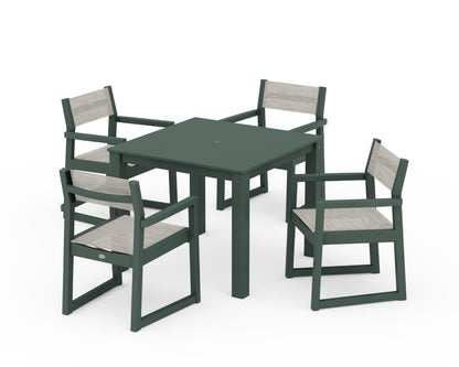 POLYWOOD® EDGE Sling Arm Chair 5-Piece Parsons Dining Set in Green / Birch Sling