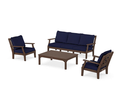 Martha Stewart by POLYWOOD® Chinoiserie 4-Piece Deep Seating Set with Sofa in Mahogany / Navy