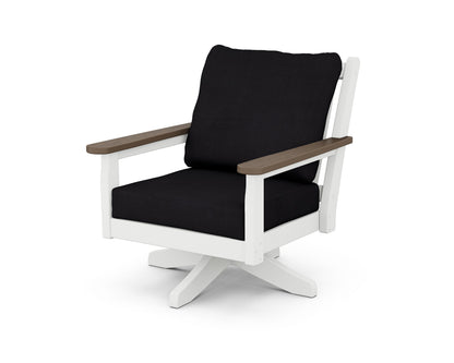 POLYWOOD® Chippendale Deep Seating Swivel Chair in White / Kona / Midnight Linen