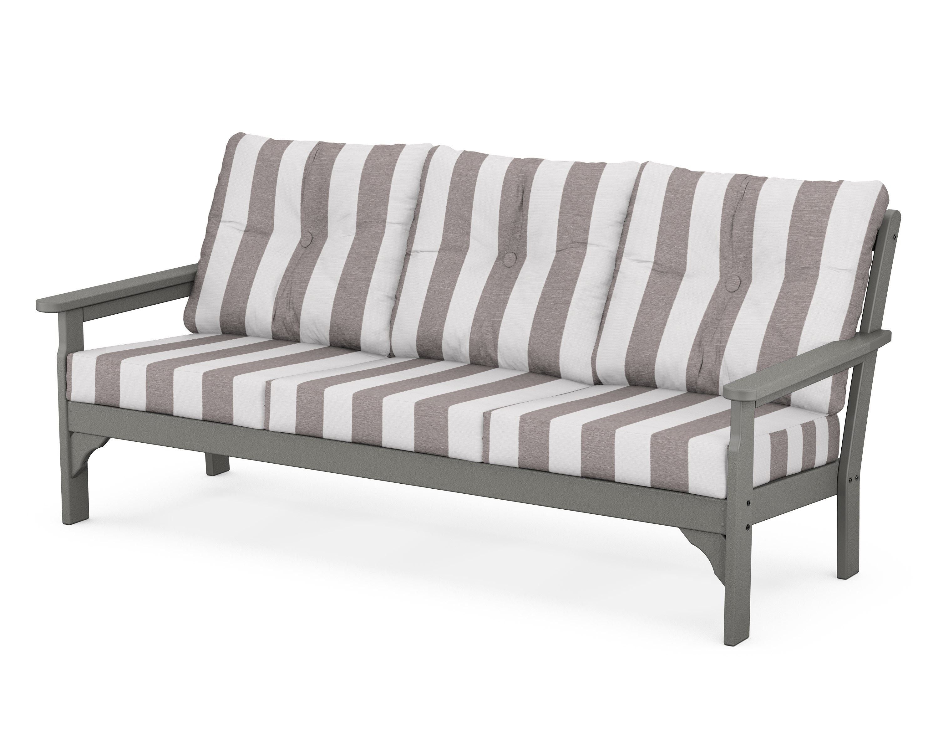 POLYWOOD® Vineyard Deep Seating Sofa in Slate Grey / Cabana Stripe Grey Mist