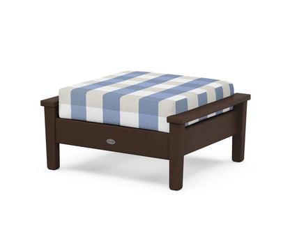 POLYWOOD® Prescott Deep Seating Ottoman in Mahogany / Buffalo Plaid Sky Blue
