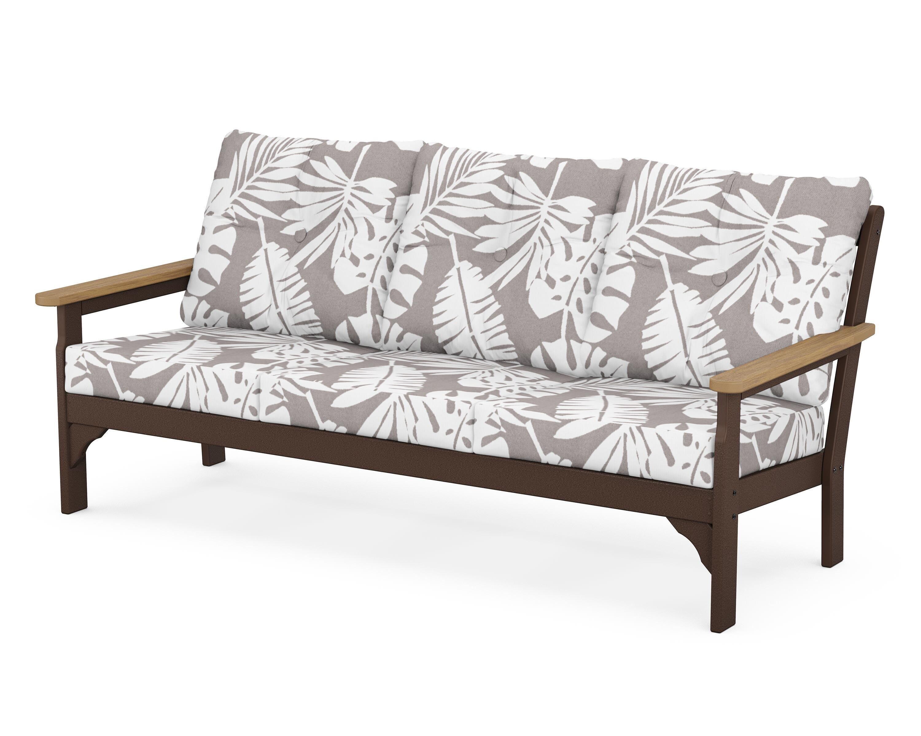 POLYWOOD® Vineyard Deep Seating Sofa in Mahogany / Natural / Leaf Grey Mist