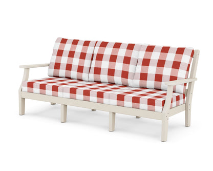 Martha Stewart by POLYWOOD® Chinoiserie Deep Seating Sofa in Sand / Buffalo Plaid Crimson