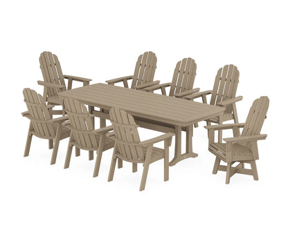 Vineyard Curveback Adirondack Swivel 9-Piece Dining Set with Trestle Legs