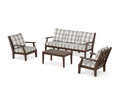 Country Living Wovendale 4-Piece Deep Seating Set with Sofa in Mahogany / Buffalo Plaid Grey Mist