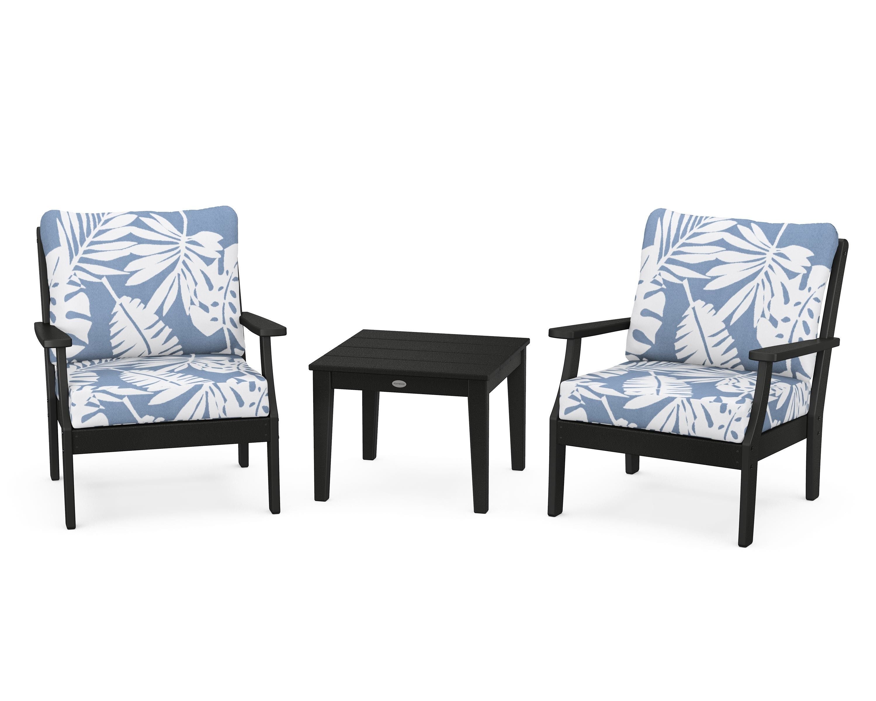 POLYWOOD® Braxton 3-Piece Deep Seating Set in Black / Leaf Sky Blue