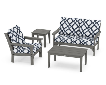 POLYWOOD® Vineyard 4-Piece Deep Seating Set in Slate Grey / Trellis Marine Indigo