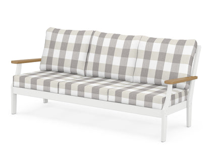 POLYWOOD® Braxton Deep Seating Sofa in White / Natural / Buffalo Plaid Grey Mist