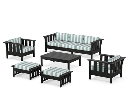 Martha Stewart by POLYWOOD® Acadia 6-Piece Lounge Sofa Set in Black / Cabana Stripe Glacier Spa