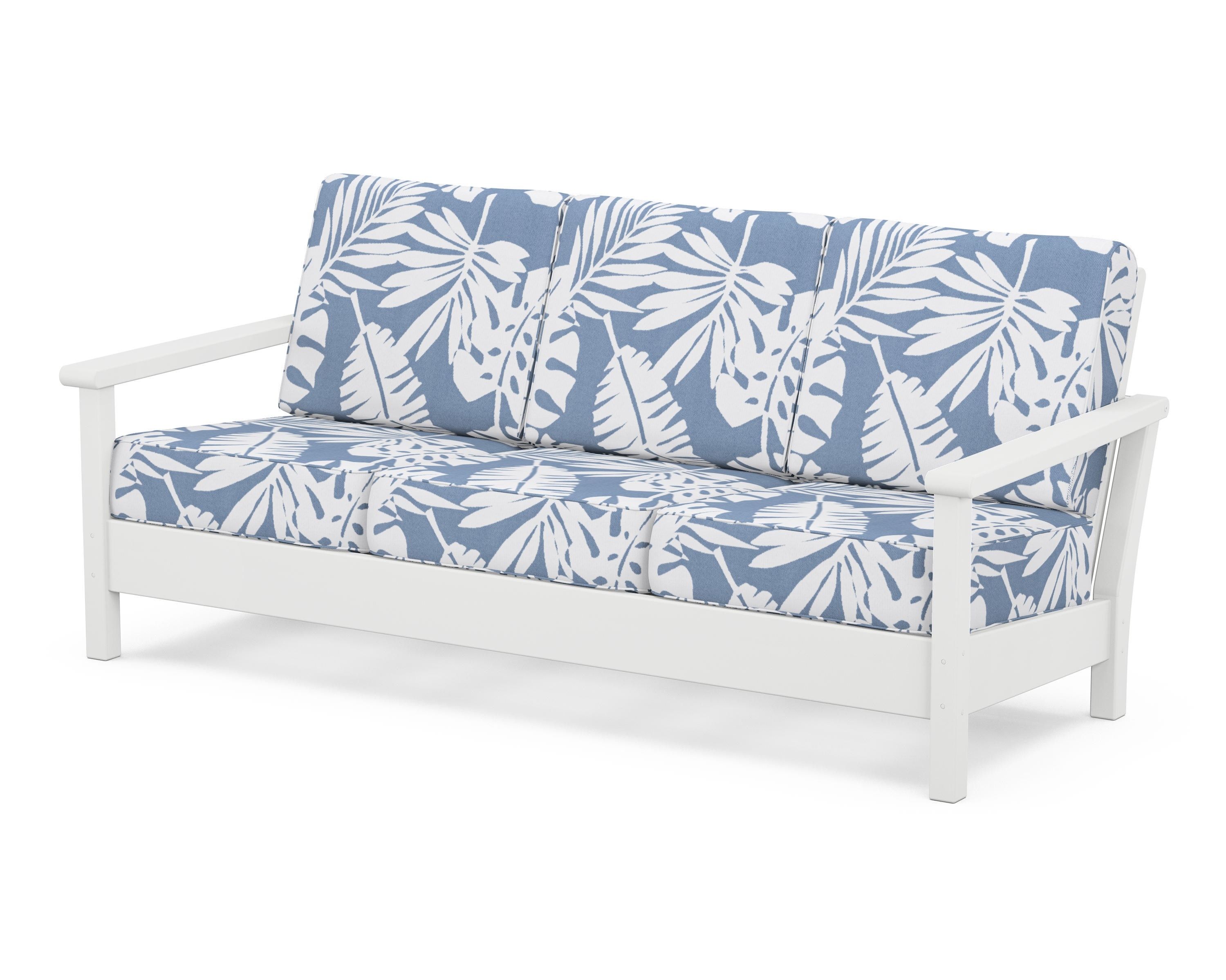 POLYWOOD® Harbour Deep Seating Sofa in White / Leaf Sky Blue