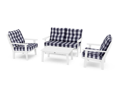 POLYWOOD® Lakeside 4-Piece Deep Seating Set in White / Buffalo Plaid Navy