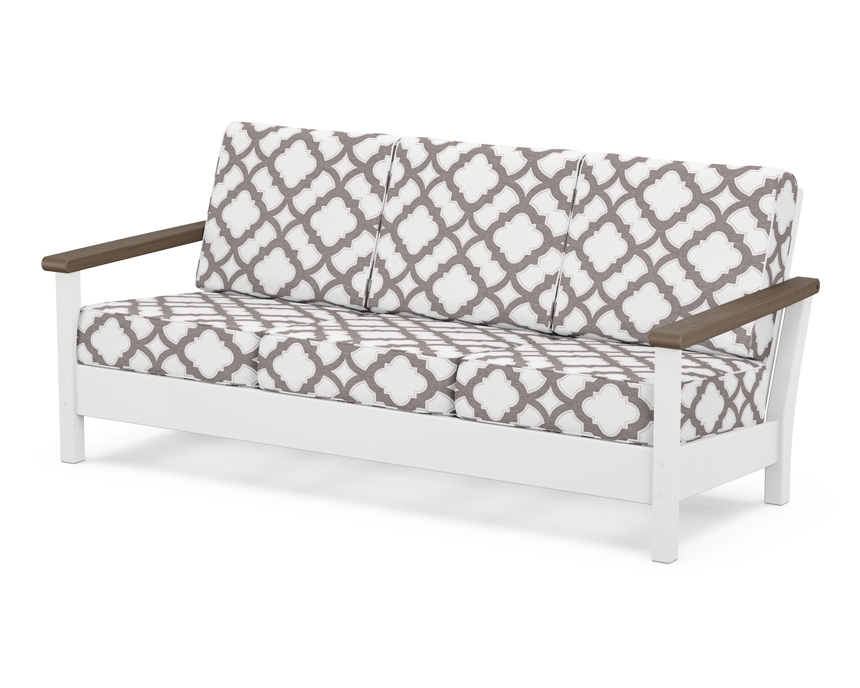 POLYWOOD® Harbour Deep Seating Sofa in White / Kona / Trellis Grey Mist