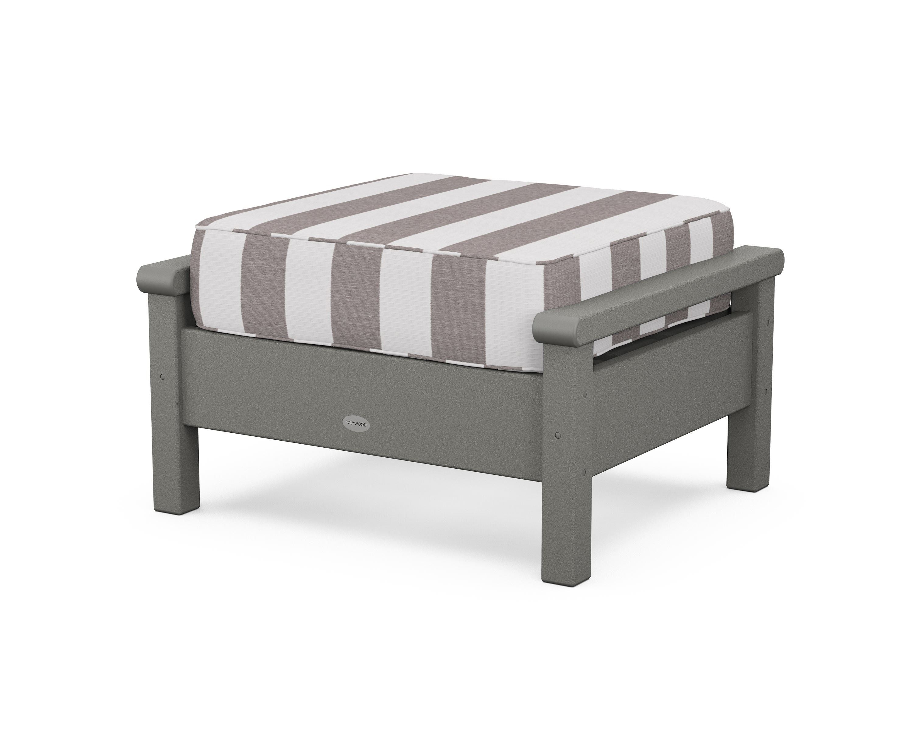 POLYWOOD® Harbour Deep Seating Ottoman in Slate Grey / Cabana Stripe Grey Mist