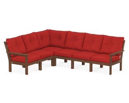 POLYWOOD® Vineyard 6-Piece Sectional in Teak / Crimson Linen