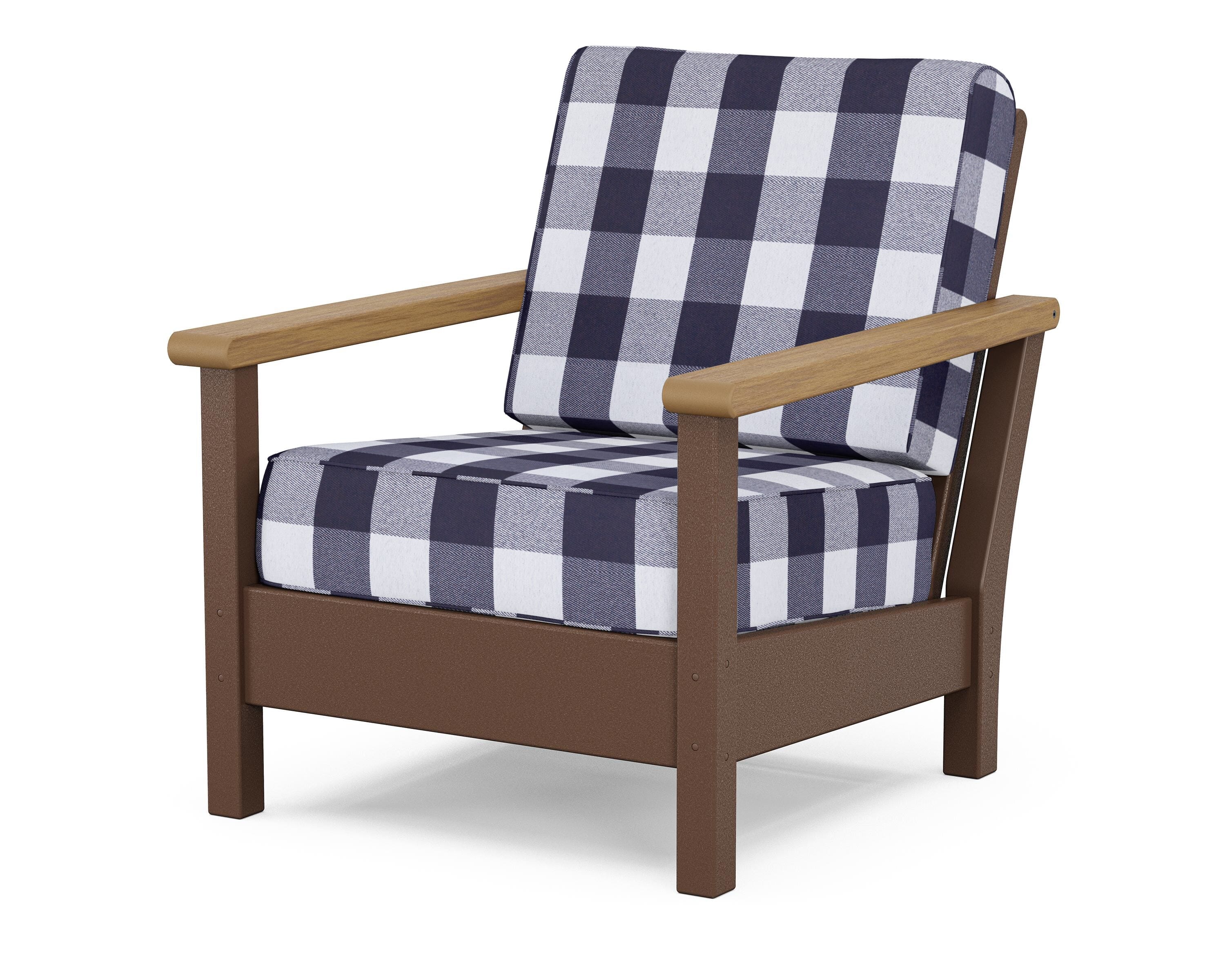 POLYWOOD® Harbour Deep Seating Chair in Mahogany / Natural / Buffalo Plaid Navy