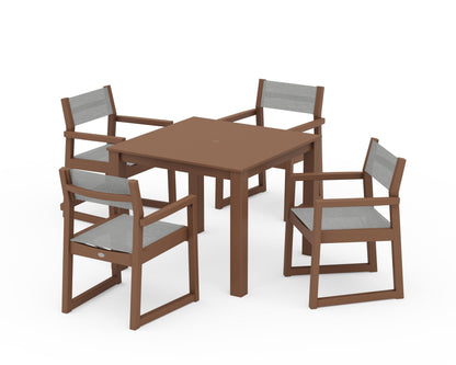POLYWOOD® EDGE Sling Arm Chair 5-Piece Parsons Dining Set in Teak / Metallic Sling